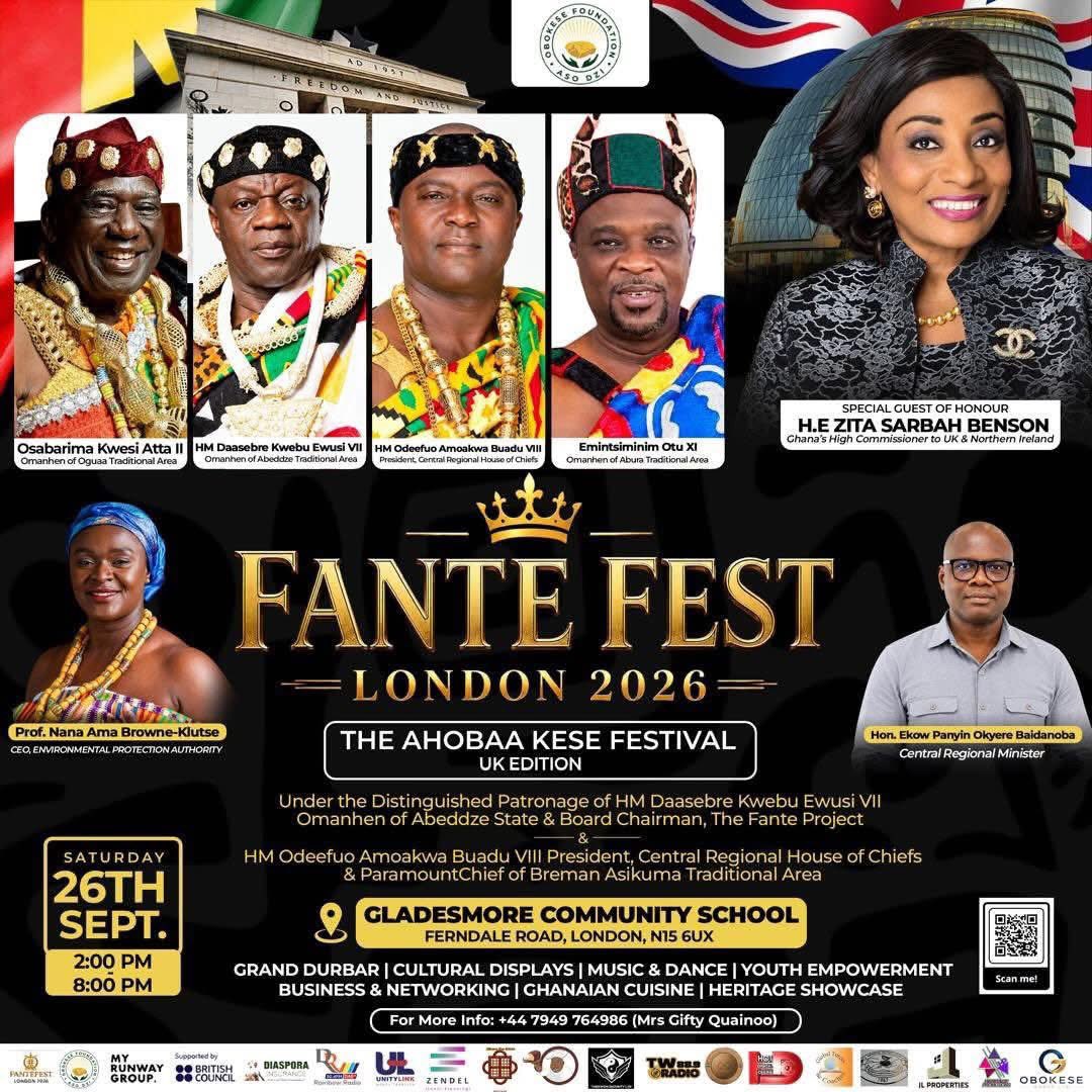 twradio889's tweet photo. FanteFest London 2026 is here!

Join the UK edition of the Ahobaa Kese Festival for a celebration of Fante culture, heritage and tourism. Saturday, 26 September 2026 2:00 p.m. – 8:00 p.m. https://t.co/9dsJA0d7MT