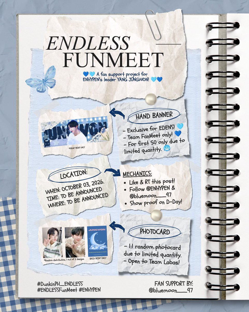 bluemoon__97's tweet photo. 💙🩵 YANG JUNGWON FANSUPPORT PROJECT 🩵💙
by: @bluemoon__97

🗓️Oct 03, 2026 (Sat)
⏰TBA
📍TBA, SM Mall of Asia
🦋 Until supplies last!

*If you can take a pic inside the venue with the banner, kindly please tag me! Thank you! 🥺🦋✨

#ENDLESS_FunMeet #ENHYPEN
#DunkinPH_ENDLESS https://t.co/zI0cDOS241