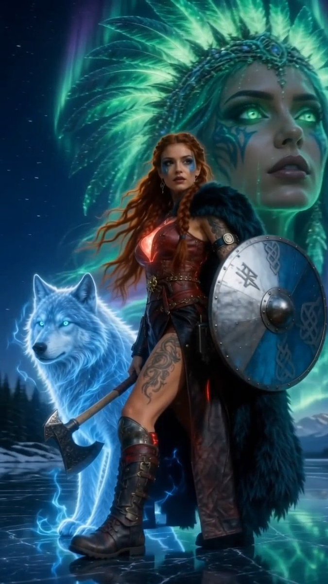 Zorro638's tweet photo. ❤️ #SweetHearts #Aigirl #fantasy #Goodmorning #bonjour #buendía #GoodMorningX #HappyMondayAll #HappyNewWeekAll ❤️
⚔️✨️The night stands like a silent blessing over the Northern Lights warrior and somewhere between axe, shield and the glowing wolf spirit A small, warm beginning opens. A beginning that says Even if the world sometimes shines like ice you don't go alone. Courage runs next to you, and light always finds you.✨️⚔️
Have all a wonderful start into the new week everyone, my dear friends 🫠👋
