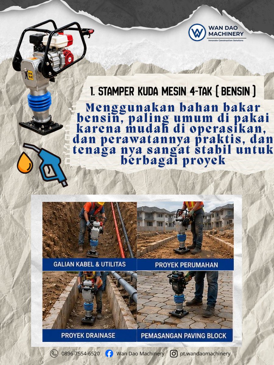 WanDaoMachinery's tweet photo. Untuk mesin stamper itu gak cuma 1 jenis aja , ada 3 jenis yg berbeda dan fungsi nya juga beda beda sesuai dengan kebutuhan proyek ada yg pakai tipe bensin, tipe listrik, dan tipe diesel

kita juga ready ke 3 jenis mesin Stamper tersebut 

Marketing
0851-5696-0866 ( Jesen ) https://t.co/EENL3A7wS1
