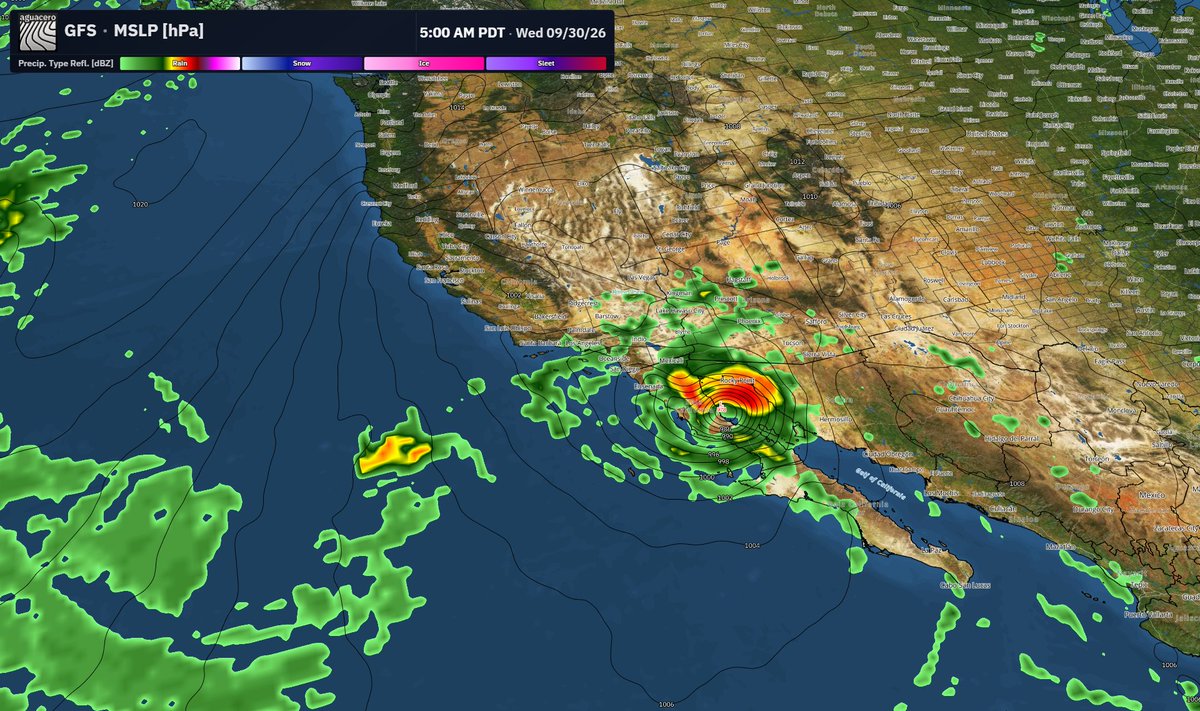 GavinMassa0's tweet photo. Looks like the California Fall/Winter rainy season is upon us coming late September. The most recent GFS Sept, 20th 12z, 18z, and 00z Sept 21st runs all hold firm on potential tropical activity along the Cal/Mex border that could bring widespread weather to most of south, central, and northern California. Winds, rain, and thunderstorms could all be possible. I'll update with new runs as they come and see IF this trend continues.
