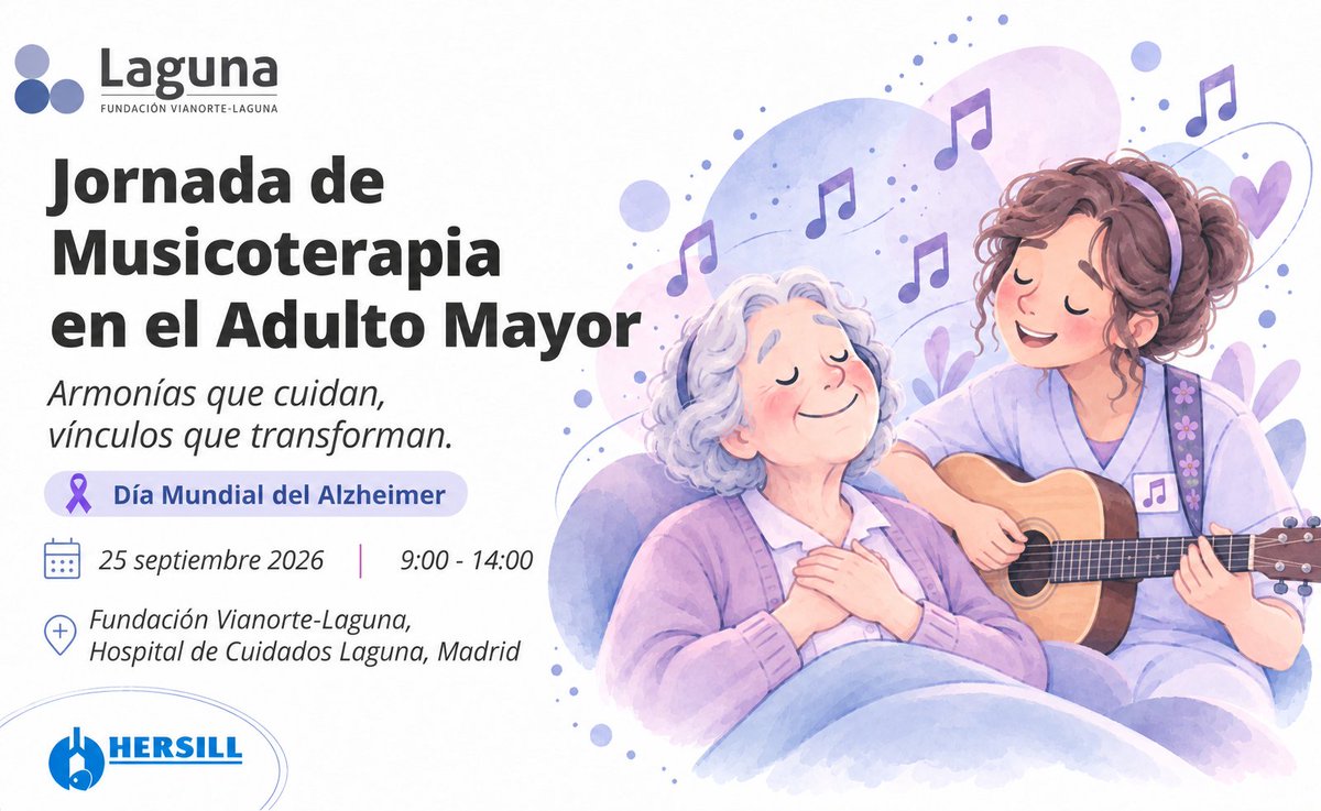 hersill_es's tweet photo. El próximo 25 de septiembre colaboramos con la @Lagunahospital en la Jornada de Musicoterapia en el Adulto Mayor, una iniciativa que en este #DíaMundialdelAlzhéimer cobra todo el sentido.

Frente al deterioro cognitivo, la memoria musical suele ser el último refugio. Respaldar este espacio de conocimiento sobre cómo la música devuelve la calma y la conexión a los pacientes es nuestra manera de entender la sanidad. 🎶

🔗 Información e inscripciones:
https://t.co/Jz0AsBumXk

#DíaMundialdelAlzhéimer #Musicoterapia