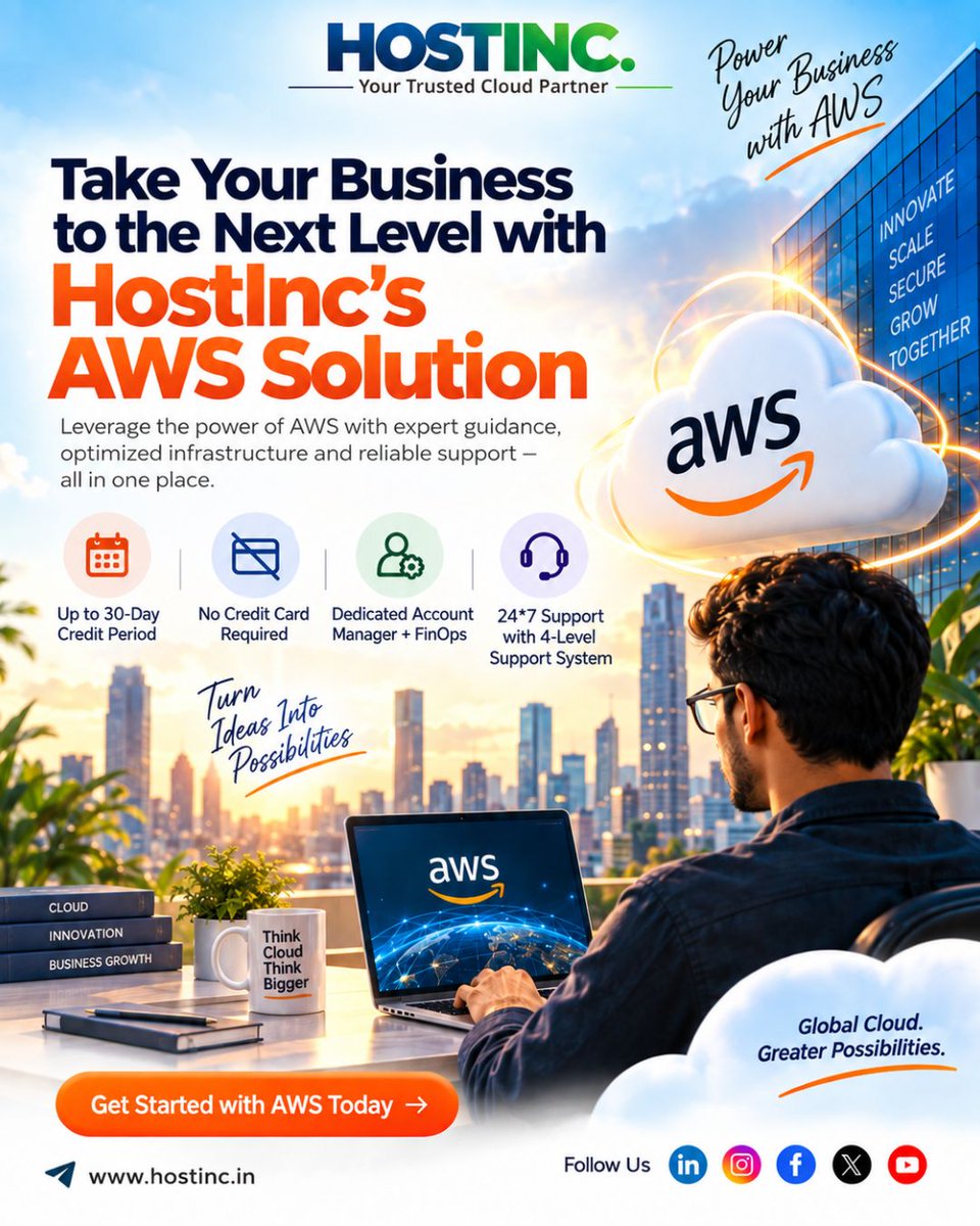 im_Hostinc's tweet photo. Your business is growing. Is your cloud ready?
Scale smarter with HostIncโs AWS Solutions - built for performance, security, cost visibility, and growth.
๐ Build. Scale. Grow with #AWS & #HostInc.
๐ https://t.co/F2ooi9KIQF
#AmazonWebServices #CloudComputing #CloudSolutions https://t.co/v6oRtKsjYm
