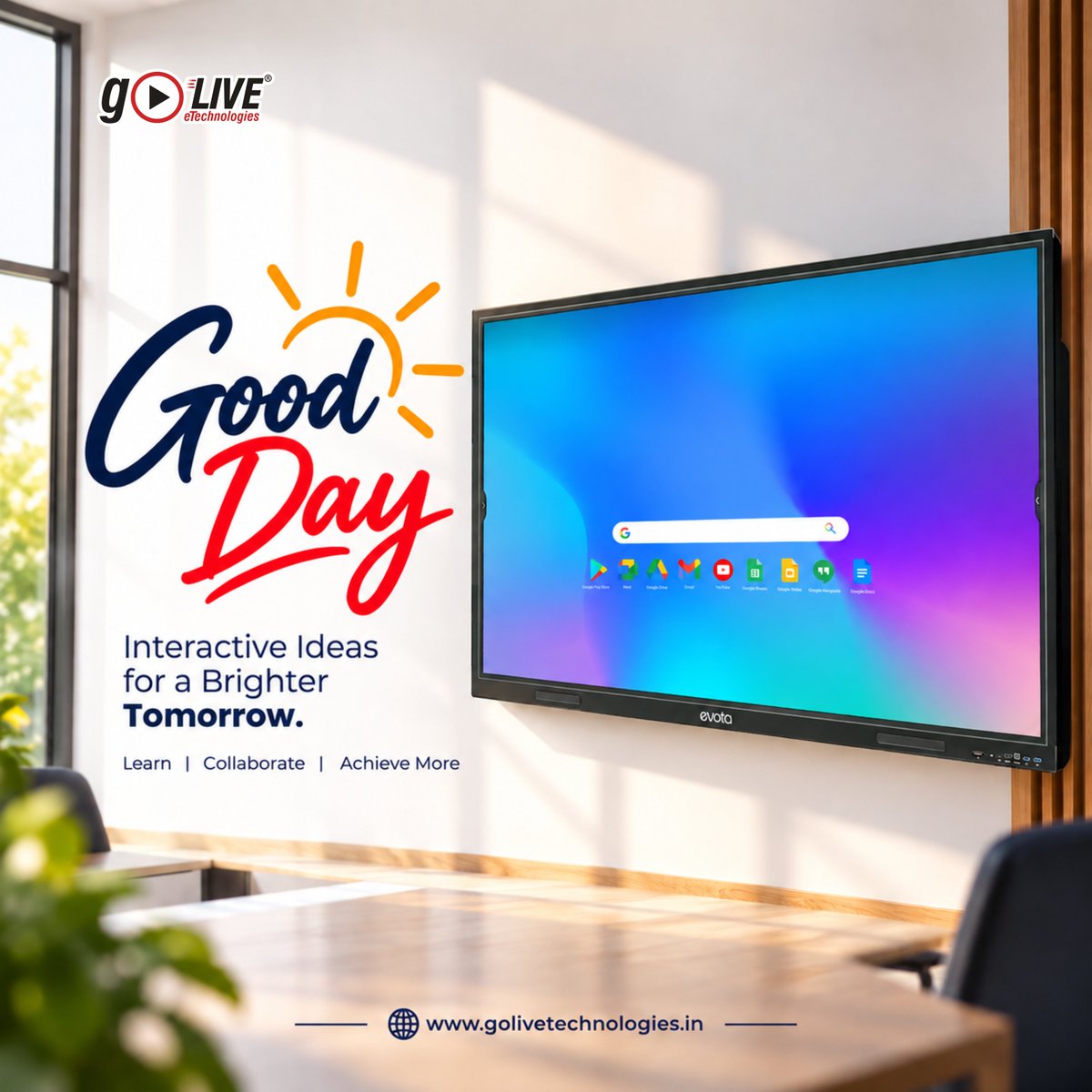 GoliveTechs's tweet photo. Every great day begins with a clear vision and the right technology. 🌟
Empower collaboration, innovation, and productivity with smart solutions from GoLive eTechnologies.
#GoodDay #GoLiveeTechnologies #InteractiveDisplay #SmartClassroom #DigitalTransformation https://t.co/F5AcXhhwS2