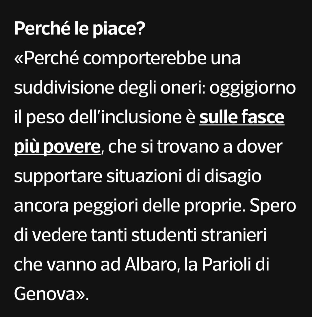 Ricchei's tweet photo. Preside di Genova che apprezza il tetto degli stranieri a scuola: così l'inclusione non si fa solo nelle periferie, ma anche nelle ztl. Scommettiamo che quando Mohamed arriva alla scuola dei Parioli, i buoni e giusti che mandano il rampollo lì cominceranno a storcere il naso? https://t.co/uv2fUX4Zmm
