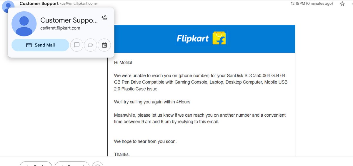 MotilalAMC's tweet photo. I didn't receive a single call from flipkart from last 15 days but everyday i used to get a fake mail that they are unable to reach me , really? Is this a fraud company @flipkartsupport @_Kalyan_K @jagograhakjago @nch1915 @PMBreakingNews https://t.co/jTZ0h2JMst