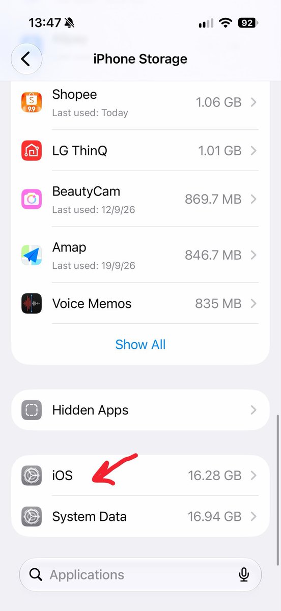 yubilip_'s tweet photo. วิธีเข้าดูว่ากี่gb นะคะ 
General > iphone storage > ios https://t.co/FxBYwTYLIq