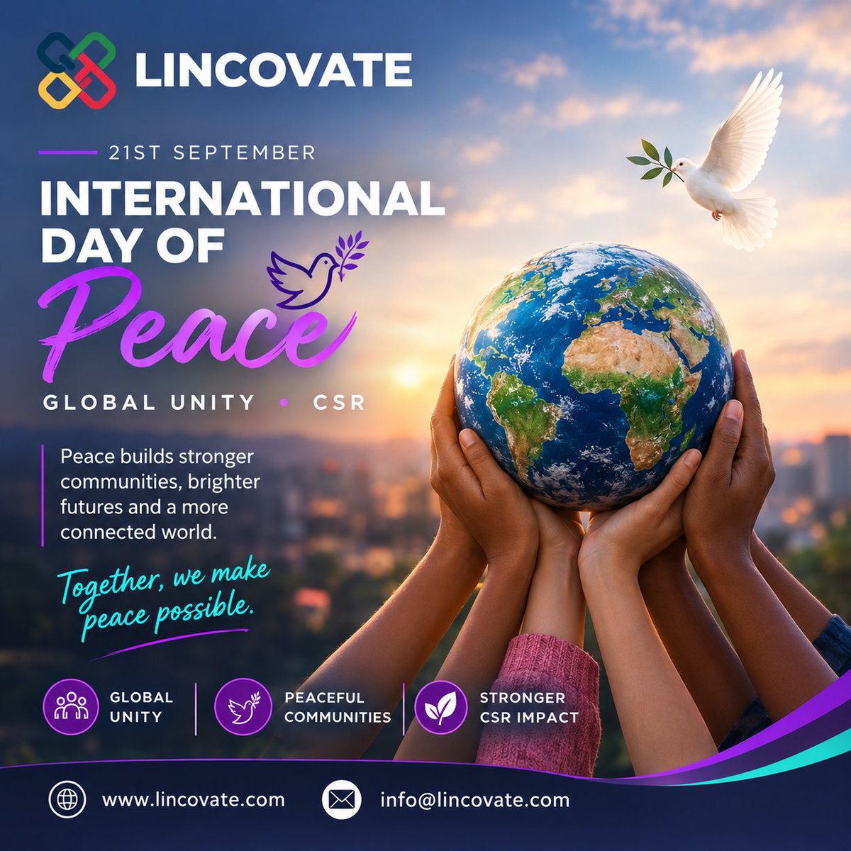 lincovate15942's tweet photo. #InternationalDayOfPeace reminds us: unity creates brighter futures. 🌍
Together, we make peace possible. ✨
#PeaceDay #GlobalUnity #CSRImpact #TogetherWeMakePeace #StrongerCommunities #PeacefulWorld #HopeAndHarmony https://t.co/ratUVDP0aj