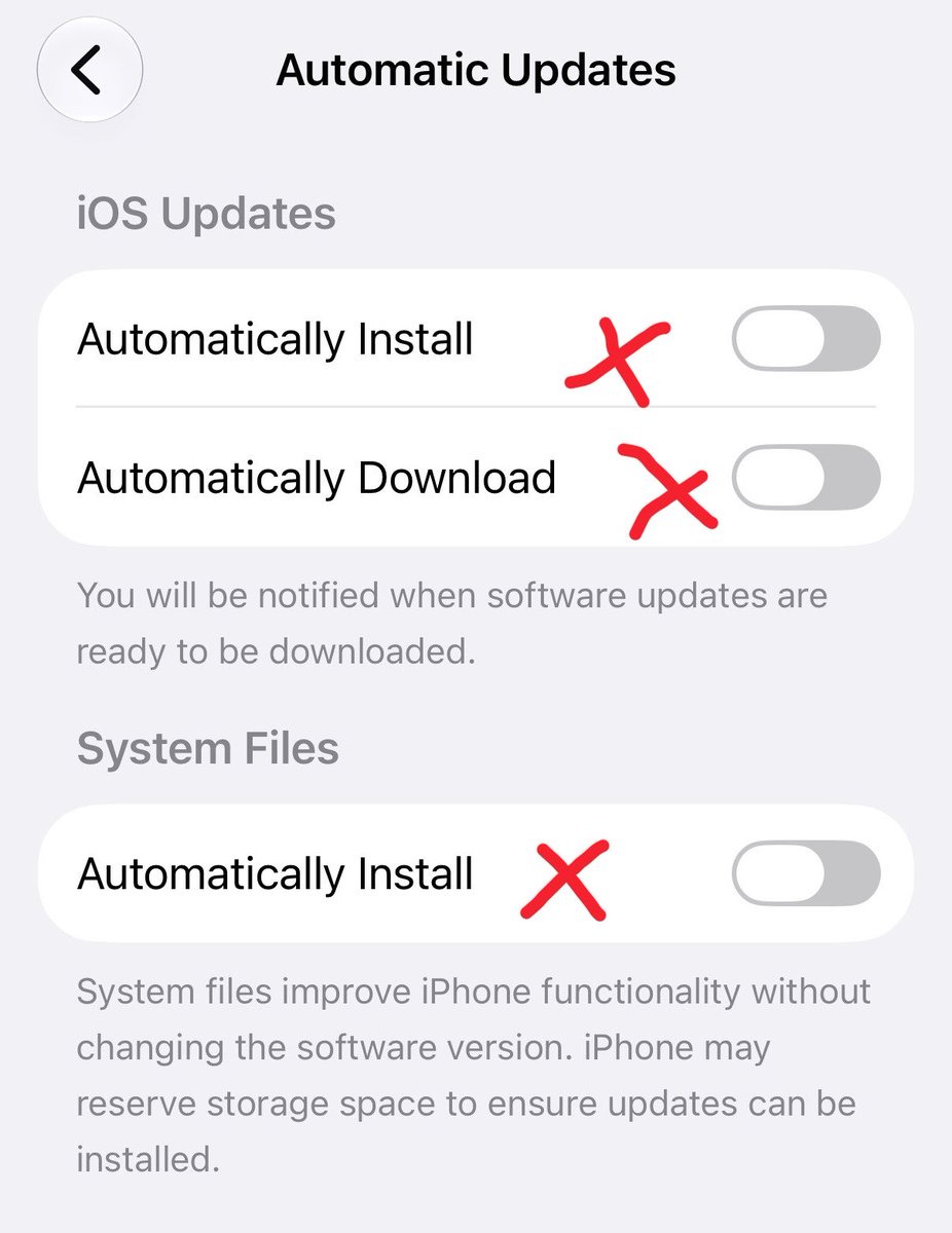 yubilip_'s tweet photo. 📌วิธีปิดอัพเดท ios อัตโนมัติ
 
เข้าไปที่ General > Software update > Automatic Updates > ใครเป็นสีเขียว🟢เลื่อนเป็นoffให้หมดเลยค่ะ https://t.co/BN2fHQ7XmH