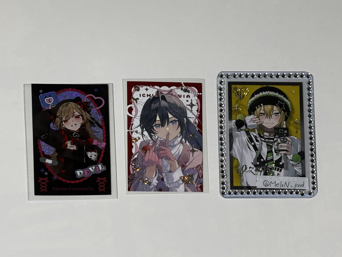 MeloN_pnd's tweet photo. 【交換/譲渡】にじさんじ HYPE-ME グッズ

譲 →画像参照
求 →画像3枚目🌙、定価+送料

🟩は他含む交換/譲渡のみ
求は💕以外は各1、優先度左→右

特典↔カード、カード↔ステッカー等の交換も可能です(差額精算無し)
検索からもお気軽にお声掛けください https://t.co/reCBTG7Ot1