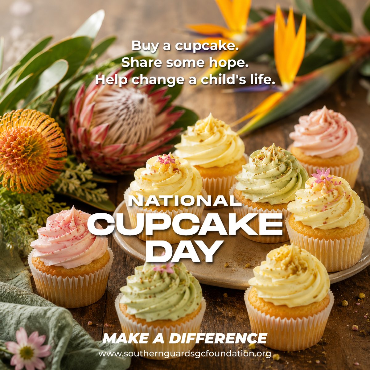 SGGCFoundation's tweet photo. 🧁💛 Happy National Cupcake Day! 🎗️

Today, you have the opportunity to make a difference in the life of a child battling cancer.

Visit a participating mall, buy a cupcake and help support the incredible work of Cupcakes of Hope and the Southern Guards GC Foundation's Kids with Cancer initiative.

Every cupcake purchased helps bring hope, comfort and support to young cancer warriors and their families.

Together, we can turn a simple treat into something truly life-changing.

#SouthernGuardsGCFoundation #NationalCupcakeDay #CupcakesOfHope #KidsWithCancer #BakeHope #ChildhoodCancerAwareness #SupportTheCause #TogetherForChange #MakeADifference