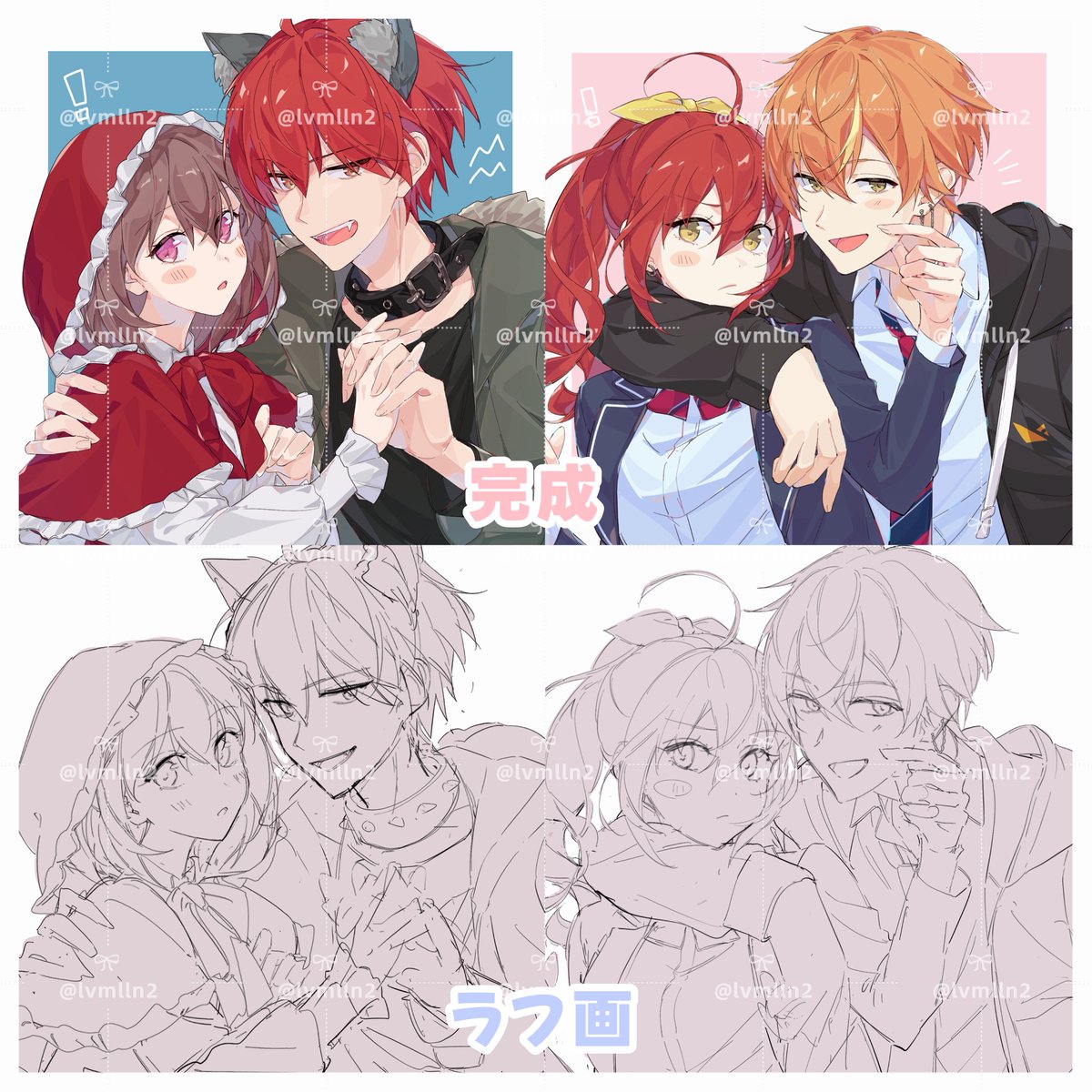 lvmlln2's tweet photo. ラフと完成の比較こんな感じですわよ〜〆.(・_・" https://t.co/9qM1Dz1fNh