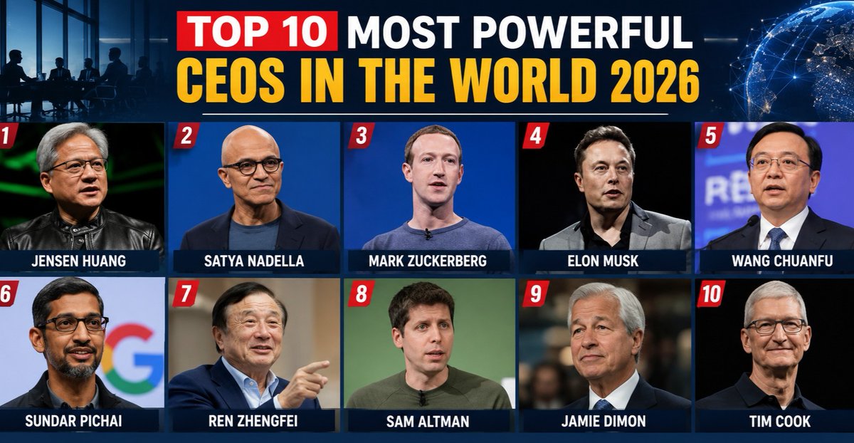 VelmaJesj7's tweet photo. Meet the World’s Most Powerful CEOs

Discover the top 10 CEOs shaping global business and driving innovation. https://t.co/1S7LE8gTt1