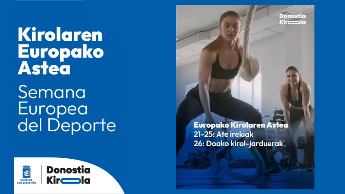 DonostiakoUdala's tweet photo. Kirolaren Europako Astea dela eta doako kirol jarduerak eta ateak zabalik Donostiako kirol guneetan irailaren 21etik 26ra
Zatoz eta ezagutu gaitzazu -> https://t.co/7CSWzcyVZP

#donostia #sansebastian @donostia_kirola #BeActive https://t.co/fD3X8ldwtd
