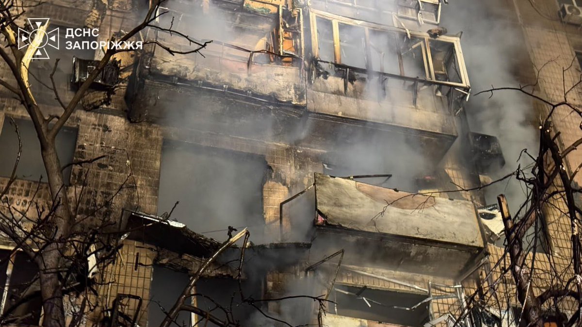 Maks_NAFO_FELLA's tweet photo. 🇺🇦 Zelensky: The very brutal targeted Russian shelling of Zaporizhzhia began in the evening. Nine-story residential buildings, a university building, a shopping center, and a boiler room were damaged. 

As of now, five people are known to have been injured, and some residents have been evacuated. 

A woman died in Lozova, Kharkiv Oblast, as a result of a drone strike. Three more people were injured. In total, the Russians struck ten of our regions in the evening and during the night.