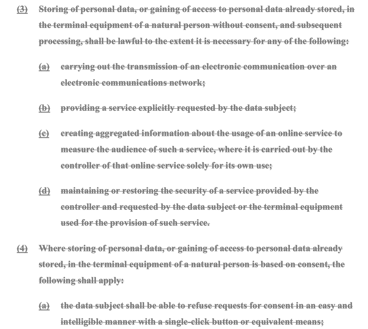 lukOlejnik's tweet photo. Cookie consent popups will stay? EU Council proposal for changes in AI Act, #GDPR, and #ePrivacy goes in extreme ways. The AI Act changes delay major high-risk AI obligations until 2027-2028. On #GDPR, the Council text would explicitly allow AI development and operation to rely on legitimate interests (without consent of user). It introduces a contextual view of pseudonymised data,where the same dataset may fall outside GDPR for one recipient that cannot identify people but remain personal data for another that can. On #ePrivacy, cookie consent popups stay. The Commission’s original plan tried to reduce banner spam  by moving more  processing to GDPR and making browser/device-level consent signals legally binding. The Council removes this. "Pseudonymised data shall not be considered personal data for a person if that person is unable to identify the natural person to whom the data relates".