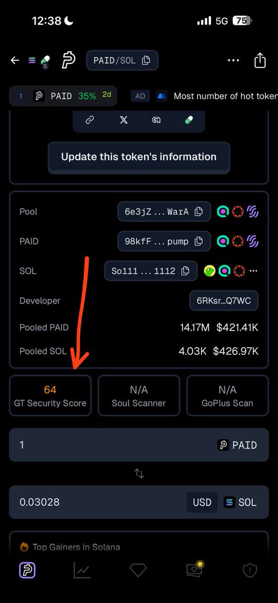 defiprincess's tweet photo. HOW TO USE GECKOTERMINAL like a pro:

I’ve used DexScreener for years because that’s what everyone pastes a CA into.

DexScreener is still the fastest way to research new pairs.

If something just launched and you need to see if volume is real in the first few minutes, I still start there.

But the problem is most people treat that first look like the full thesis.

What happens after the spike?
Who’s actually making money on this pair?
Which pool is the real market?
Can I keep six charts open without bouncing between tabs like an idiot?

Since dexscreener can’t tell this…

That’s where @GeckoTerminal comes in

For example:
On the top left of the information page of any coin, you can get the exact address of the developer that created the coin, check his activity and see which other coins he creates

(I have added a picture of what this looks like below)

Top traders, cleaner pool data, less of that “everything is trending because someone paid for it” feeling.

I use it when I’m comparing a few memes across chains instead of chasing one telegram call, I end up there.

So yeah. DexScreener to find it. GeckoTerminal to sit with it.