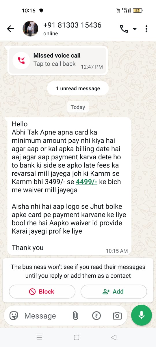 mmansiverma's tweet photo. @rblbank @RBI  I am receiving Visit  threatening calls and messages from Rbl credit card  8130315469. Kindly look into this matter urgently and take appropriate action against the recovery agents. Kindly provide dnd and stop harassing me. https://t.co/B5ANuY1RSj