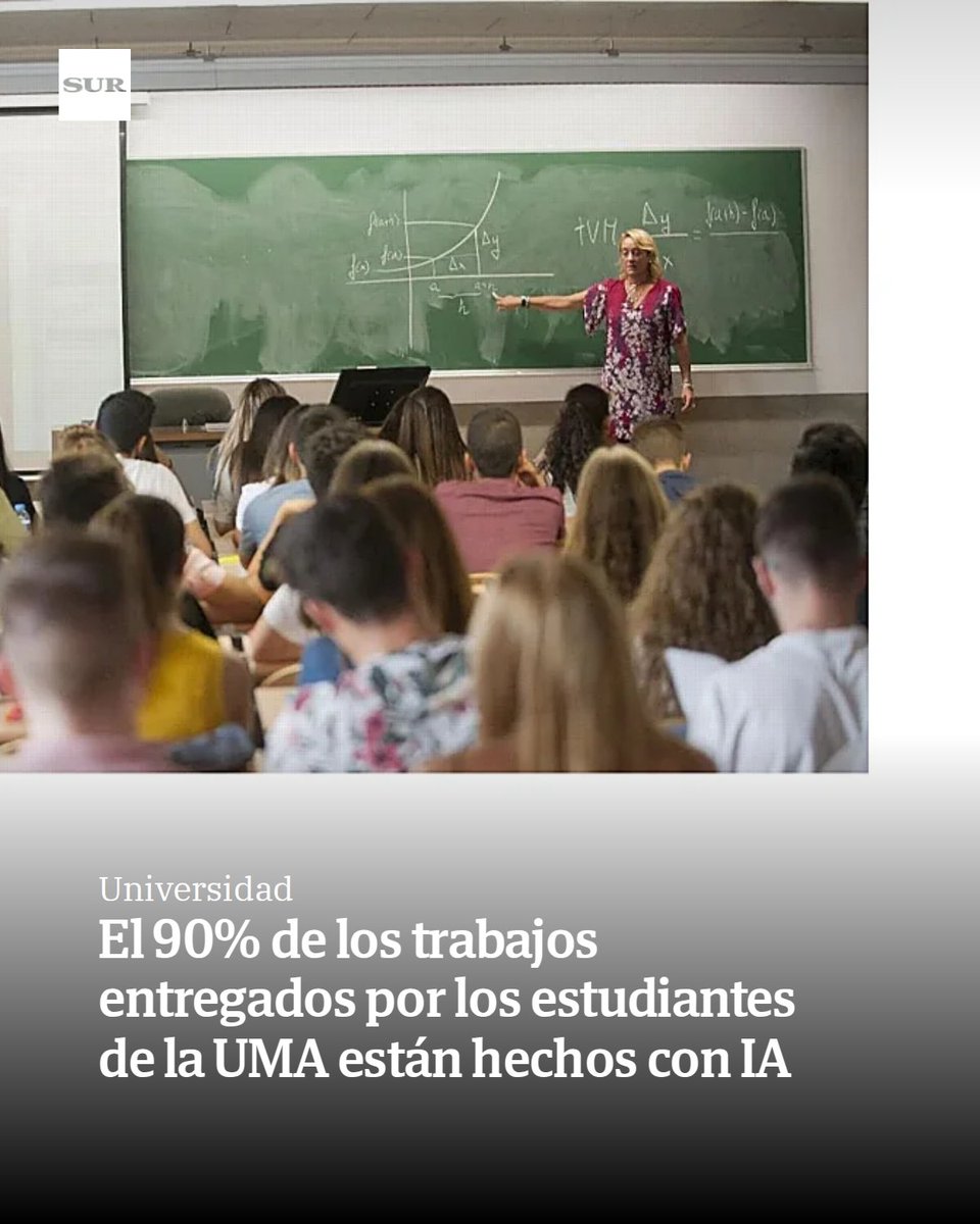 DiarioSUR's tweet photo. El 90% de los trabajos entregados por los estudiantes de la UMA están hechos con IA. La universidad crea un nuevo marco de evaluación para este mismo curso en el que ganan peso los exámenes orales. https://t.co/8Z7BA2sFr3