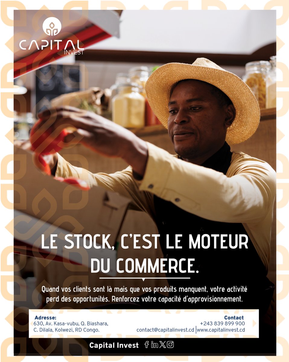 Capitalivst's tweet photo. Vos clients sont là, mais vos produits manquent ? 

Évitez les ruptures de stock et renforcez votre approvisionnement grâce au microcrédit Fonds de Roulement de CAPITAL INVEST.

#CapitalInvest #FondsDeRoulement #Microcrédit #Entrepreneuriat https://t.co/zTlDEx5Fac