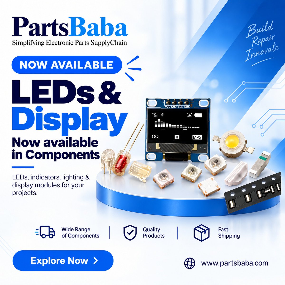 partsbaba_india's tweet photo. Power up your projects with our new range of LEDs & Display Components. π‘
π Explore the new category: https://t.co/kLkKhSRAzD
#PartsBaba #LEDs #LEDComponents #DisplayComponents #ElectronicComponents #SMDLED #LEDLighting #Electronics #ElectronicParts #DIYElectronics #PCB https://t.co/XaasNqNvck