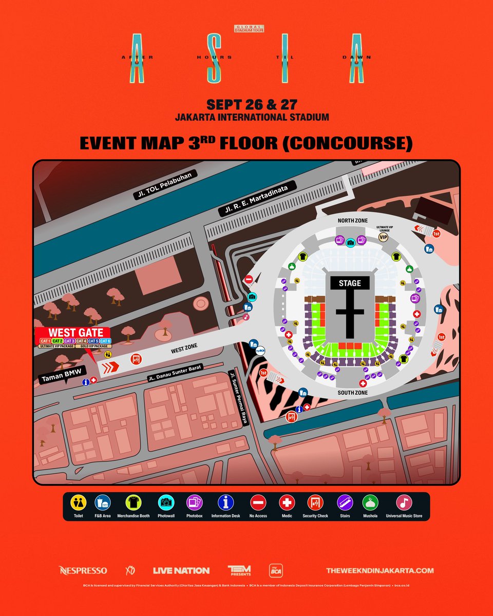 TEMGMT's tweet photo. (1/2) We’re just days away from @theweeknd in Jakarta! Check out the Venue & Access Guide and plan your journey ahead

☑️ Check your designated gate access and event map before arriving at the venue.
☑️ Make sure to check the designated drop-off and pick-up points based on your ticket category.
☑️ Plan your transportation and route in advance, and allow extra travel time due to expected heavy traffic.