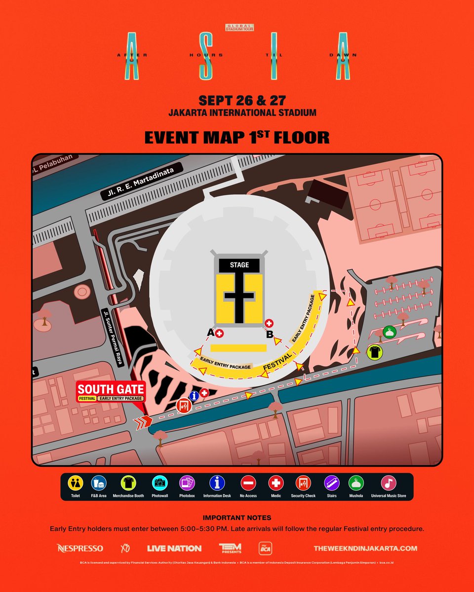 TEMGMT's tweet photo. (1/2) We’re just days away from @theweeknd in Jakarta! Check out the Venue & Access Guide and plan your journey ahead

☑️ Check your designated gate access and event map before arriving at the venue.
☑️ Make sure to check the designated drop-off and pick-up points based on your ticket category.
☑️ Plan your transportation and route in advance, and allow extra travel time due to expected heavy traffic.