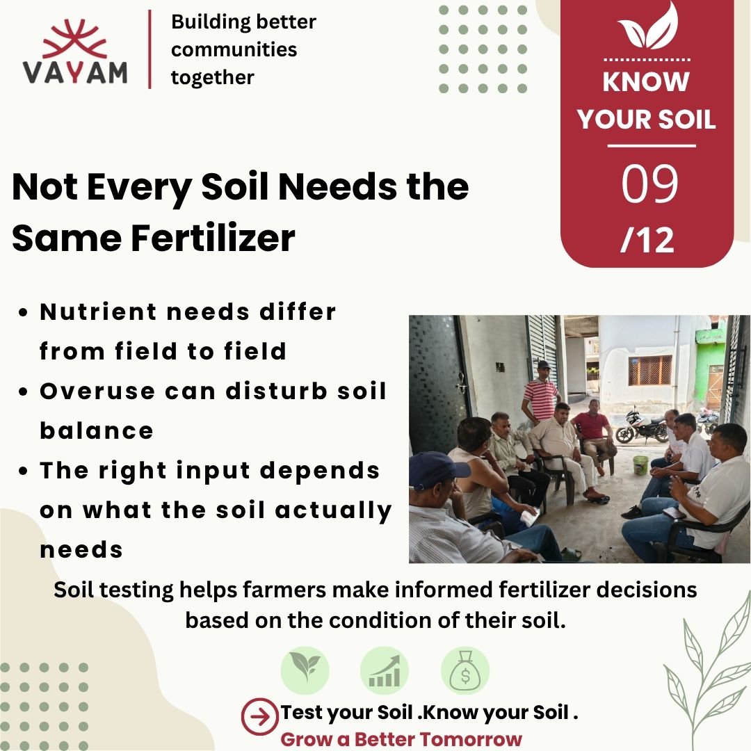 vayamindia's tweet photo. Know Your Soil | Part 09
Not every field needs the same fertilizer. Soil testing helps farmers understand nutrient needs and make informed fertilizer decisions.
Test your soil. Know your soil. Grow a better tomorrow.
#KnowYourSoil #VayamBhoomi #SoilHealth https://t.co/JpA0yUs2YD