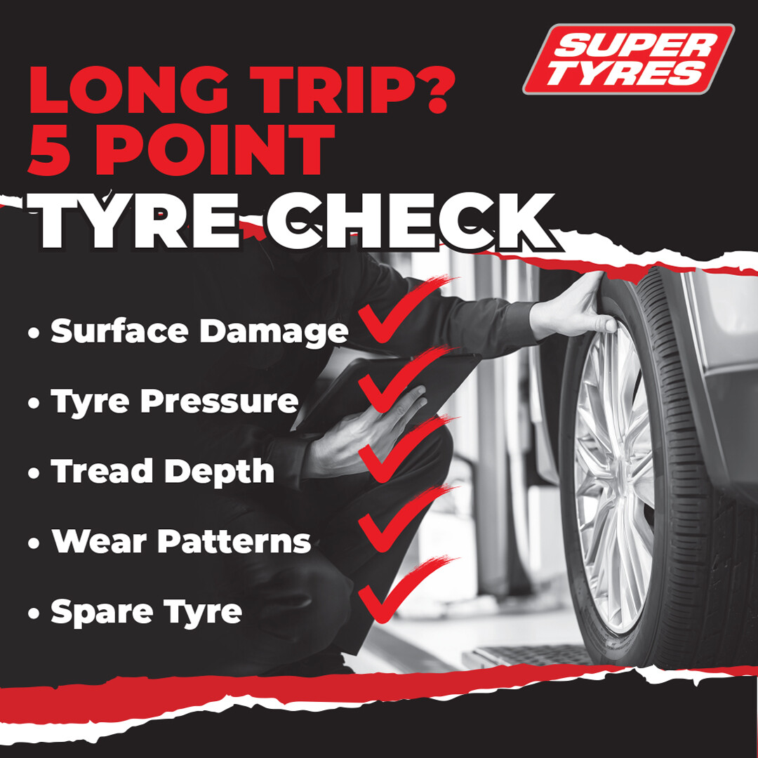 supertyresza's tweet photo. Planning a road trip? Before you hit the road, run through our 5-point check: surface damage, tyre pressure, tread depth, wear patterns, and don't forget your spare. Five minutes now could save you a very bad day later.
#SuperTyres #RoadTripReady #TyreSafety #MaintenanceMonday https://t.co/UQzOl7Hwi4