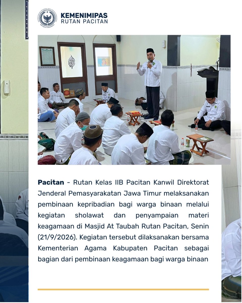 Rutan_Pacitan's tweet photo. Teladani Akhlak Nabi Muhammad SAW, Warga Binaan Rutan Pacitan Ikuti Pembinaan Keagamaan https://t.co/Ild7LYfyeG