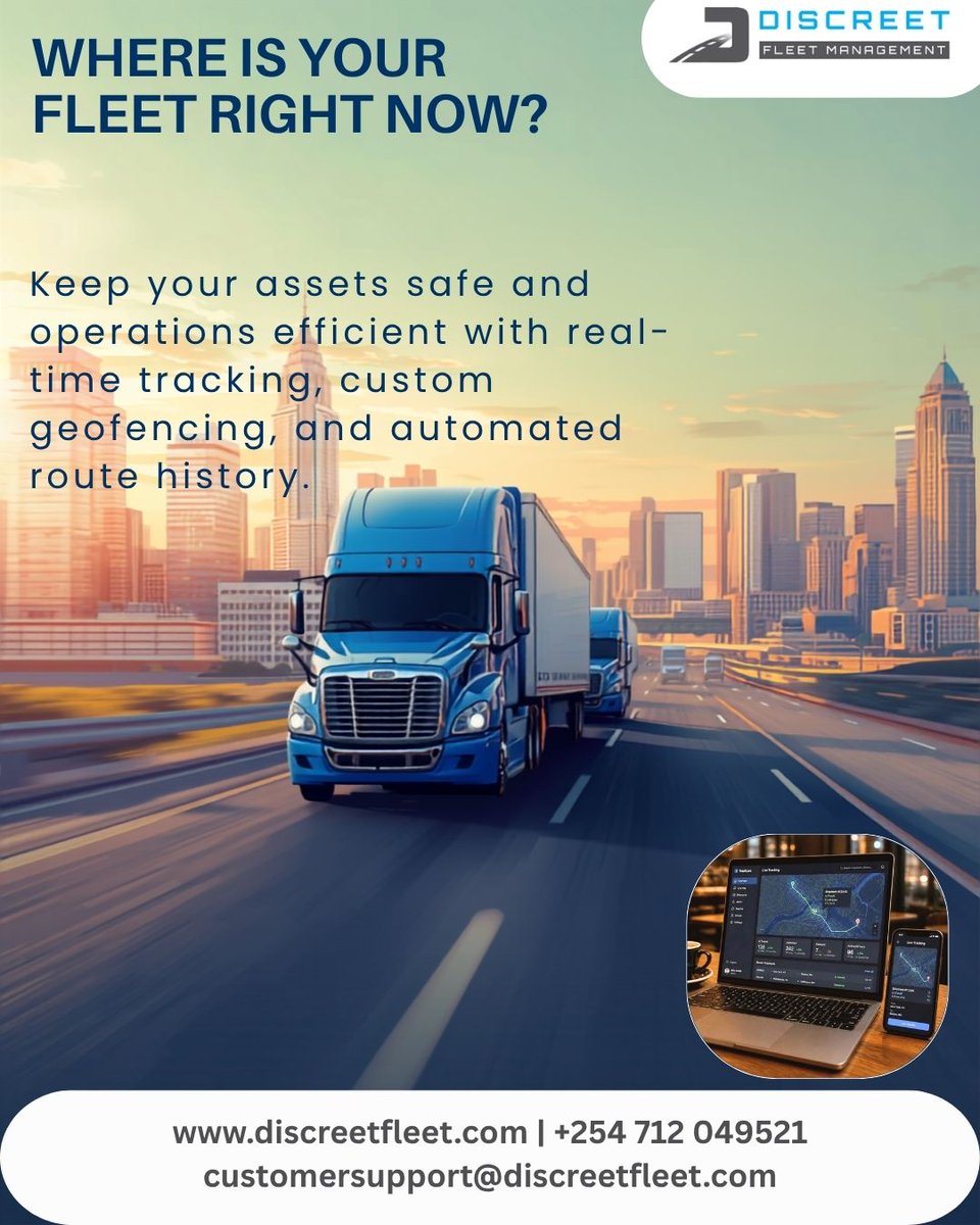 DiscreetFleet's tweet photo. Never lose sight of your assets.
 Discreet Fleet gives you 24/7 visibility over your entire operation right from your smartphone or desktop.
✅ Automated trip logs &amp; operational efficiency
📞 Call us today: +254 712 049521
🌐 Learn more: https://t.co/Ml2yDPZeXV

#FleetManagement https://t.co/MErhkNZV2r