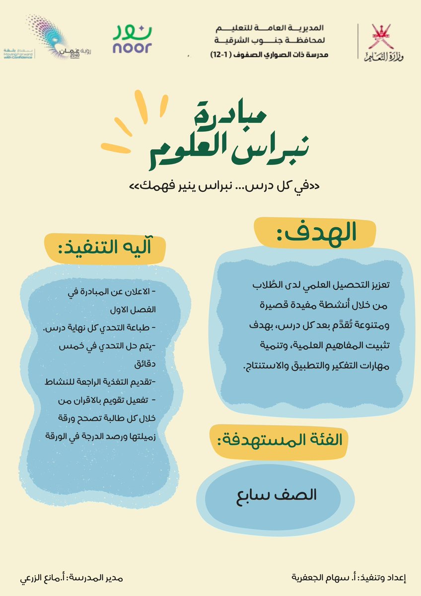 EduGovSsq5308's tweet photo. نفذت الاستاذة سهام الجعفرية مبادرة " أحياء بلا حدود " للمادة الاحياء للصفين تاسع و حادي عشر ، ومبادرة "نبراس العلوم" للصف سابع 
حيث تهدف هذه المبادرات تعزيز التحصيل العلمي لدى الطُلاب من خلال أنشطة قصيرة ومتنوعة تُقدَّم بعد كل درس.

#تعليمية_جنوب_الشرقية
#تعلم_مستدام https://t.co/ZNdYmTlc4k