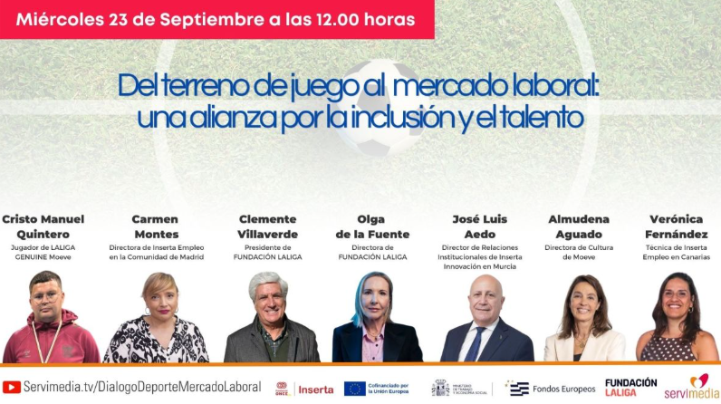 Fundacion_ONCE's tweet photo. La agencia de noticias @Servimedia celebrará este miércoles 23 de septiembre a las 12 horas el encuentro 'Del terreno de juego al mercado laboral: una alianza por la inclusión y el talento', junto a la @FundacionLaLiga, @insertainnova e #InsertaEmpleo.
Más info e inscripciones 👇
https://t.co/rRbXUkmCXZ