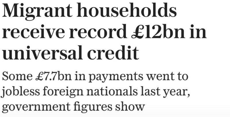 FromTheTyne's tweet photo. £12 billion.

That’s what households with foreign nationals took in Universal Credit last year.

£7.7 billion of it went to people who weren’t even working.

I’m a British dad of four in the North East. We graft, we pay in, and we watch the bill keep climbing while our own kids wait for dentists, school places and a future that actually belongs to them.

One in six Universal Credit payments now goes to these households, up a quarter in a year.

How is this sustainable? 

How is this fair?

If you live here, work here, and were born here, what do you think should happen next?

🫡🇬🇧