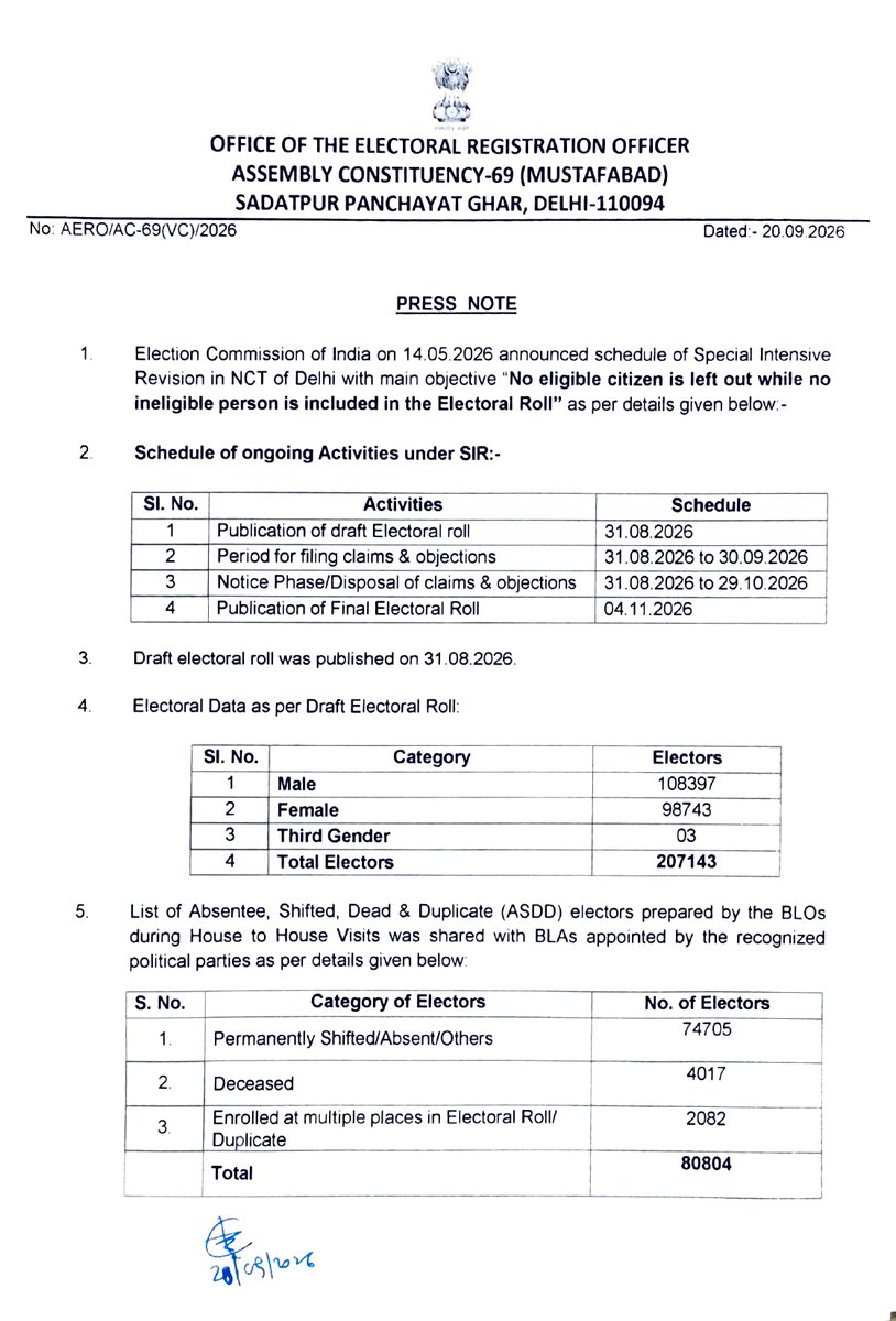 ASSEMBLYCONSTI1's tweet photo. Press Note    AC-69  Mustafabad https://t.co/Zm3kKmxD6j