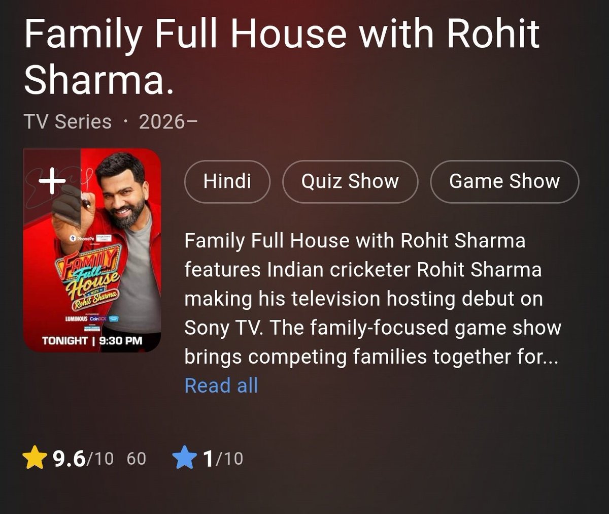 VIRATERA_18's tweet photo. - Go to Imdb
- search Family full house with Rohit sharma 
- Give 1 star Rating 

Let's humiliate Vadapav again kohli fc ❤️ https://t.co/4PCXTgOTZ2
