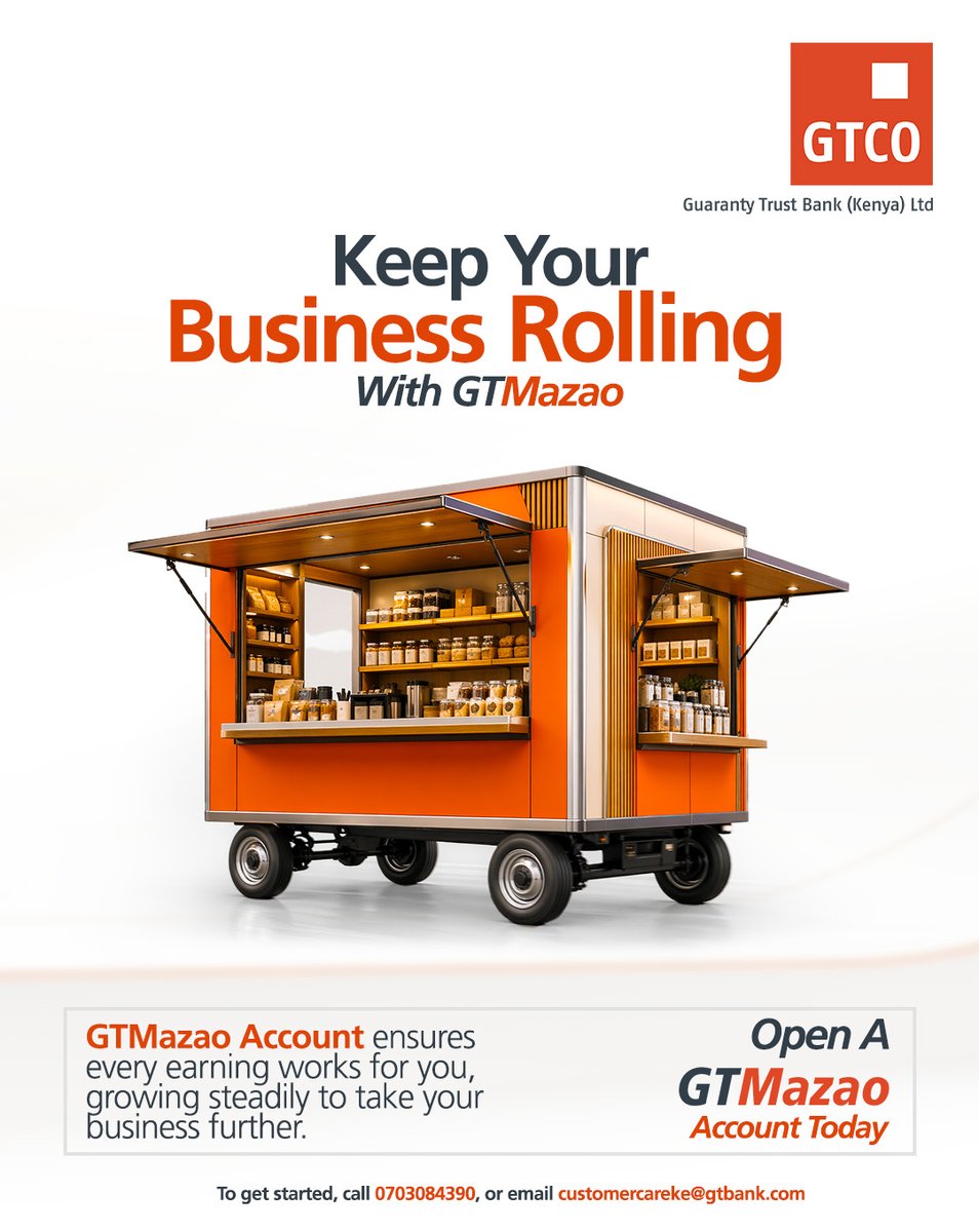 gtbankke's tweet photo. Enjoy seamless transactions, competitive interest on your earnings, and an account designed to support your business every step of the way.

Start today. Open a GTMazao Account and move your business forward.

📞 0703 084 390/1
📧 customercareke@gtbank.com

#gtbankkenya #gtmazao #SMEBanking #biasharandogo