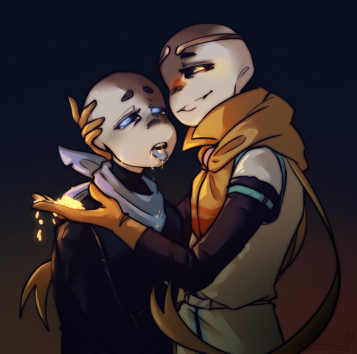 kriskimarts's tweet photo. Dream gives Swap pills imbued with positive magic and, like a parasite, feeds on his emotions
this overload of concentrated emotions takes a toll on Blue’s physical and mental health, gradually breaking him down

[#undertale_au #dreamtale #dream_sans #underswap #swap_sans] https://t.co/IJek4o3y5J