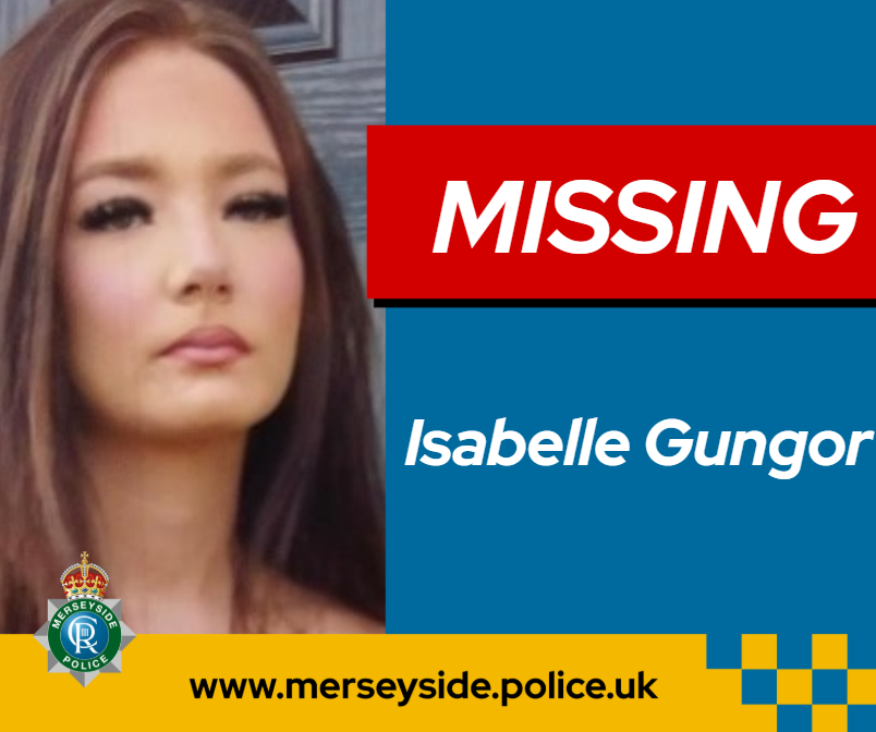 MerseyPolice's tweet photo. MISSING | We are appealing for help in finding a 16 year-old girl who is #missing from home in #Liverpool.

Isabelle Gungor was last seen at around 2pm yesterday, Sunday 20 September, in the #Broadgreen area.

She is described as a white female, 5ft 7in tall, of slim build with shoulder length dark brown hair.

When last seen she was wearing a black top, black leggings, a black jacket and black Yeezy shoes.

If you see Isabelle, please call 999 so we can make sure she's safe. You can also pass on any sightings via our form: https://t.co/SEogNSXYPY or any other information to @MerPolCC or 101.