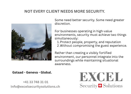 Excel_Sec_Sol's tweet photo. 🛡️Not every client needs more security.

Rather than creating a visibly fortified environment, our personnel integrate into the surroundings while maintaining situational awareness.
DM us for a private consultation.

#SwissSecurity #VIP #RiskManagement #EventSecurity #Gstaad https://t.co/ahhWH7qZX9