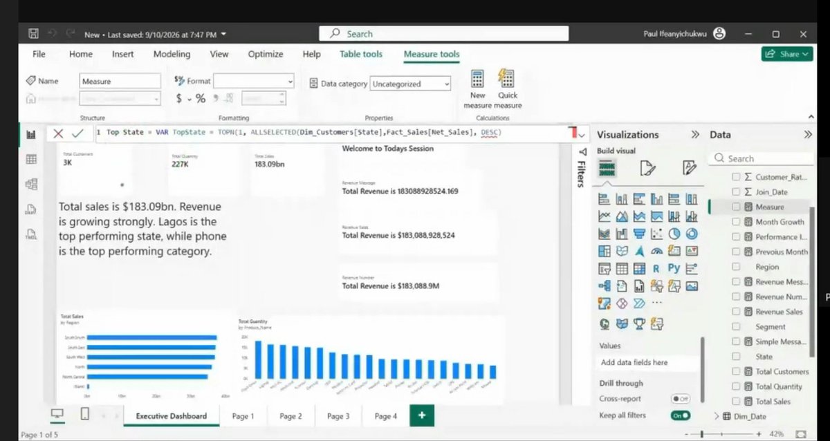 priscaaaaaaa_04's tweet photo. Day 14 @Ifexaacademy, I learnt how DAX can be used to turn static insights into dynamic insights in Power BI dashboards.I was introduced to the concept of concatenation using the &amp; symbol. DAX make dashboards responsive to data. #DataAnalysis #PowerBI  #WomenInTech  #DataAnalyst https://t.co/6kDU3M2WWt