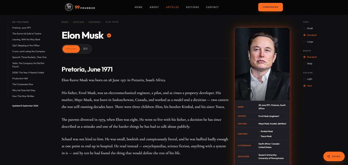99founder's tweet photo. Meet @elonmusk, one of the world’s most well-known entrepreneurs and innovators.

🔗 Read the full article: https://t.co/UP3C5hv7sx

Want the same professionally designed article for yourself or your business?

📩 Contact us to get your custom article published on 99Founder. https://t.co/AzYH77LFmt