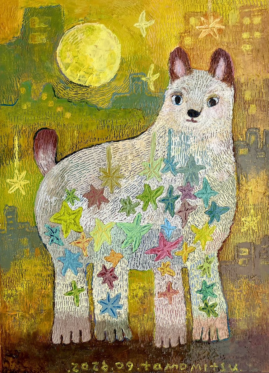 To_Chinu's tweet photo. ルミナス
(ホワイティーロディー)
油彩　39×28cm 画布
#絵 #月と星 #いきもの https://t.co/CAOKpIiUQM