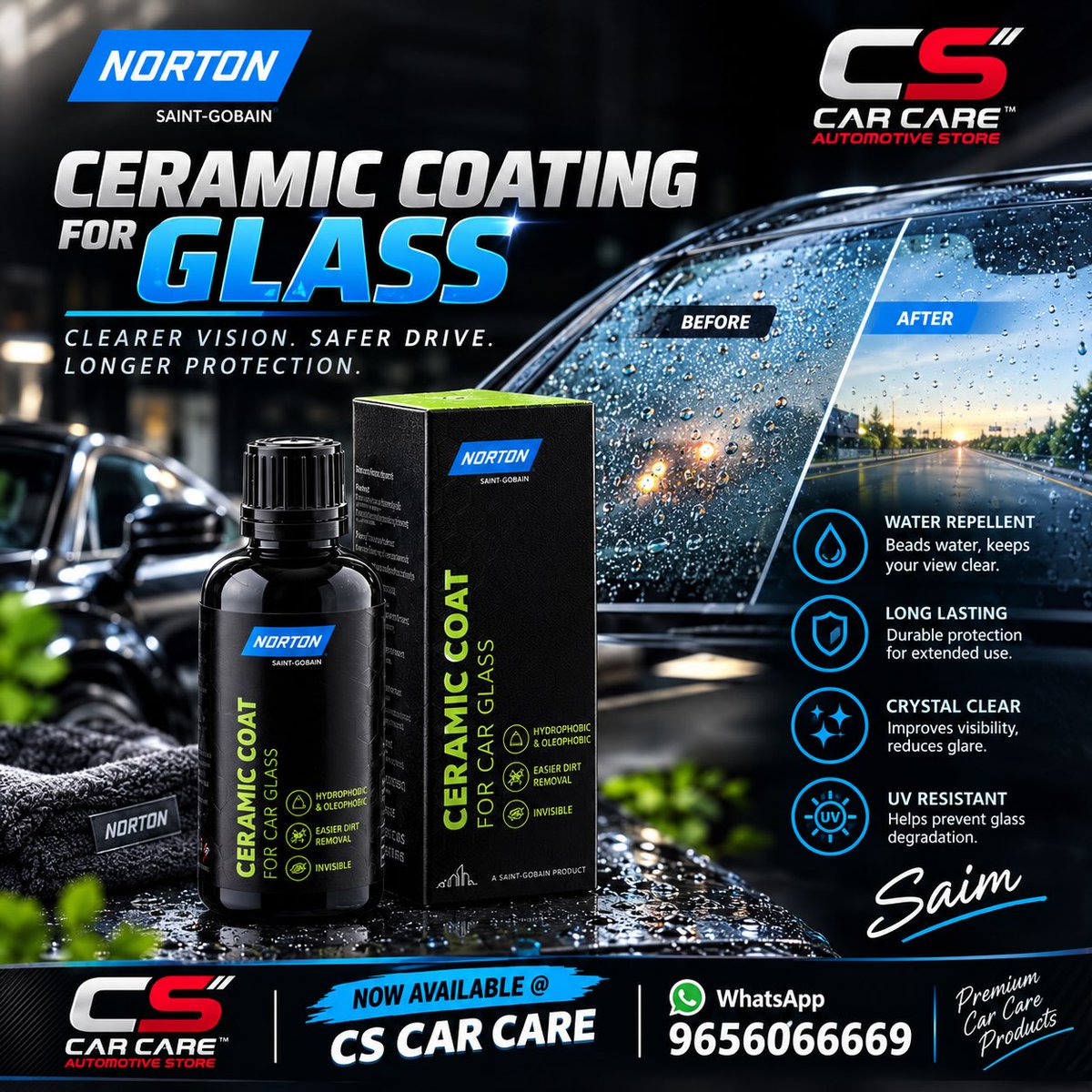 MinaGreep6rtu's tweet photo. Crystal Clear Vision. Ultimate Glass Protection. NORTON Ceramic Coating for Glass. Superior Water Repellency. Crystal Clear Visibility. Long-Lasting Protection. Better Visibility. Safer Drive. Now Available at CS Car Care. WhatsApp: 9656066669 https://t.co/JzyGaRkxKK