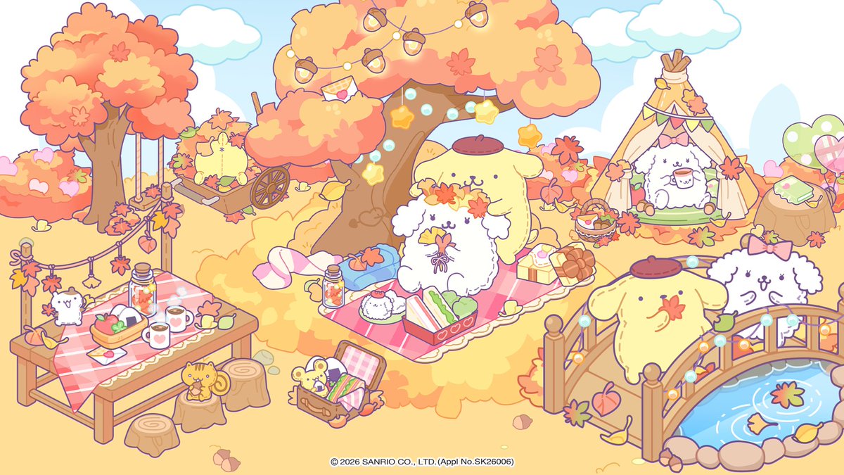 hellokittymdsjp's tweet photo. 💛 落ち葉をカサカサ...ポムポムプリンのカフェへ遊びに行きませんか？ 🐾🍂

色とりどりに染まった道を進んでいくと、
あたたかなカフェでかわいいポムポムプリンが待っています！ ☕

開催中の「ポムポムプリンカフェへの道」イベントに参加して、
ほっこり秋らしい限定デコレーションも手に入れてみてください！ 🧺🌰✨