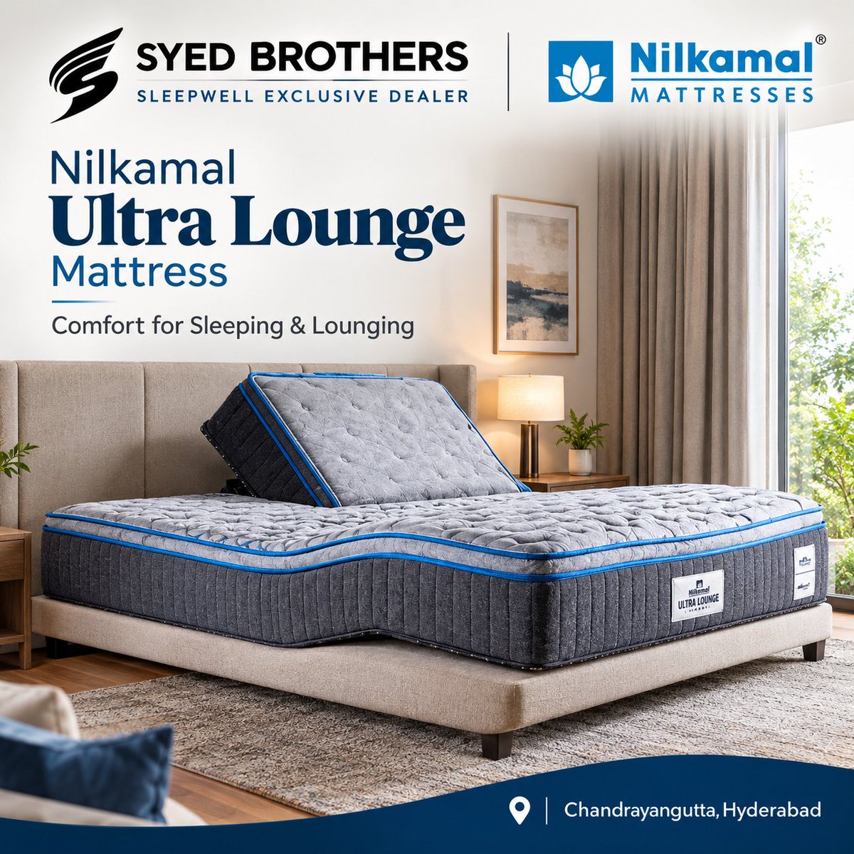 sdcreationhf's tweet photo. Experience the Nilkamal Ultra Lounge Mattress at an exclusive price in Hyderabad.

🛏️ Size: 60 × 78 inches
💰 ₹2,32,499/-

🔥 LOWEST PRICE GUARANTEED IN HYDERABAD
Available at Sleepwell Exclusive Dealer Syed Brothers, Chandrayangutta,
#Nilkamal #UltraLounge #Mattress #Hyderabad https://t.co/4omGvRlwJn