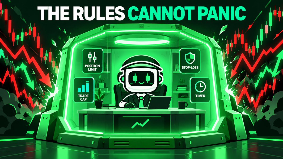 JevBotApp's tweet photo. Markets panic. Code doesn’t.

$JEVBOT operates inside fixed guardrails: position limits, trade caps, stop-losses and maximum holding times.

Jev makes the decisions. The rules control the risk.

Neither one can rage trade.

https://t.co/wJ4ayCslLV https://t.co/vWBty0qpjr