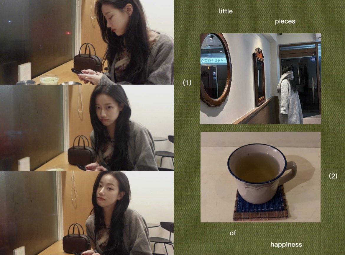 neenaeun's tweet photo. low amber light of a corner café table, a bag set down like it’s finally allowed to rest, a tea cup doing its whole quiet ritual of turning steam into stillness. #happiness, was always going to be this instead, small and warm and easy to miss if you weren’t looking closely. https://t.co/SeO639VWJi
