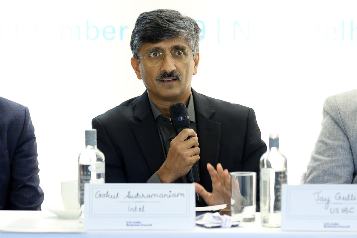 USIBC's tweet photo. As part of its sideline engagements at 𝐒𝐄𝐌𝐈𝐂𝐎𝐍 𝐈𝐧𝐝𝐢𝐚 2026, @USIBC , in partnership with @IntelIndia  and @Dell , convened a roundtable on “𝐁𝐮𝐢𝐥𝐝𝐢𝐧𝐠 𝐑𝐞𝐬𝐢𝐥𝐢𝐞𝐧𝐭 𝐀𝐈 𝐄𝐜𝐨𝐬𝐲𝐬𝐭𝐞𝐦𝐬: 𝐄𝐧𝐞𝐫𝐠𝐲 𝐚𝐧𝐝 𝐃𝐢𝐠𝐢𝐭𝐚𝐥 𝐈𝐧𝐟𝐫𝐚𝐬𝐭𝐫𝐮𝐜𝐭𝐮𝐫𝐞.”

We were pleased to be joined by 𝐉𝐚𝐭𝐢𝐧 𝐔𝐩𝐚𝐝𝐡𝐲𝐚𝐲, , General Manager, Data Centre Group, Intel; 𝐌𝐚𝐧𝐢𝐬𝐡 𝐆𝐮𝐩𝐭𝐚, President and Managing Director, Dell Technologies; 𝐆𝐨𝐤𝐮𝐥 𝐒𝐮𝐛𝐫𝐚𝐦𝐚𝐧𝐢𝐚𝐦, India President, Intel; Manish Mishra, Director, @MinOfPower ; 𝐒𝐚𝐮𝐫𝐚𝐯 𝐊𝐮𝐦𝐚𝐫 𝐒𝐡𝐚𝐡, Executive Director, RDSS, Power Finance Corporation; and 𝐑𝐚𝐣𝐢𝐯 𝐏𝐡𝐚𝐥𝐫𝐢𝐚, Chief General Manager, RDSS, Power Finance Corporation.

The discussion brought together industry and government leaders to examine how the rapid growth of AI and data centers is reshaping India’s infrastructure needs- from compute and digital infrastructure to energy and critical natural resources.

The conversation explored pathways to build AI ecosystems that are scalable, energy-efficient and resilient, including the role of advanced compute architectures, workload-aware deployment, integrated AI infrastructure, reliable power systems and financially resilient distribution networks.

#USIBCAtSemiconIndia2026 #DataCenters #Energy 

@USAmbKeshap @Usibc_md @sameerguduru @YaminiJindal @KaruturiPradeep @pfclindia