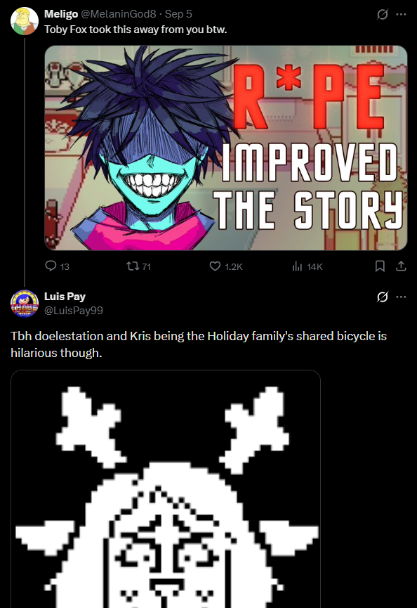 i_h8_unleashed's tweet photo. @woomyume Actually, second thought, 

do weird route fans ever look around and see the other people who like it and question why they hang out with rapists and transphobes or do they just pretend that a good 80% of WR fans aren't doing it because they want to rape a 16 year old? https://t.co/R2aE32AUwU